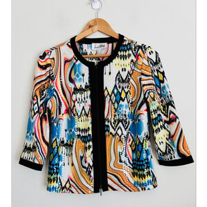 Joseph Ribkoff Ikat Geometric Jacket Size 10 Multicolor